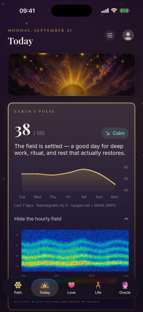 Today — Earth's pulse, biorhythm, the daily seal